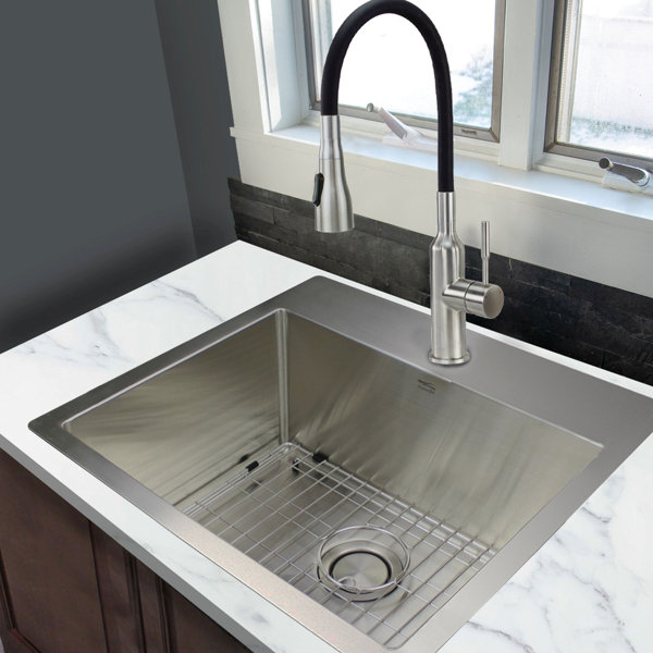 Transolid 25'' L x 22'' W Satin Brushed Laundry Sink with Faucet Wayfair